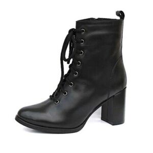 Fabianelli Womens Booties Black Leather Block Heel Zip Lace Up 8 EUR 39